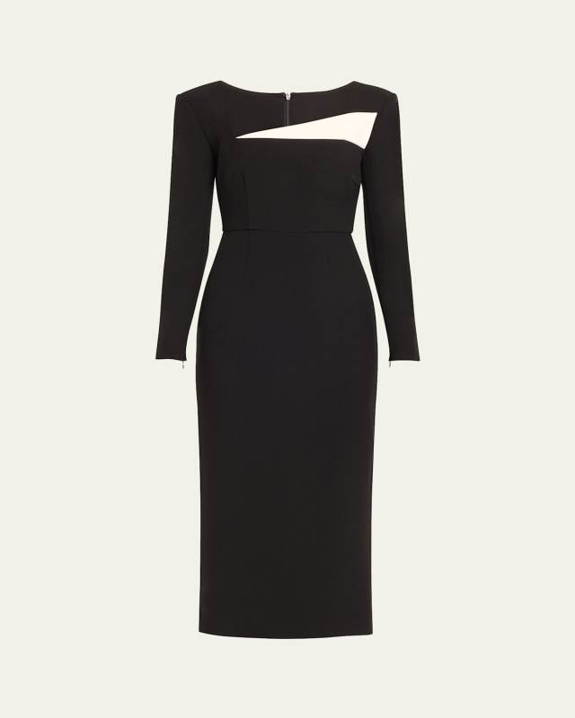 Two-Tone Crepe Midi Dress